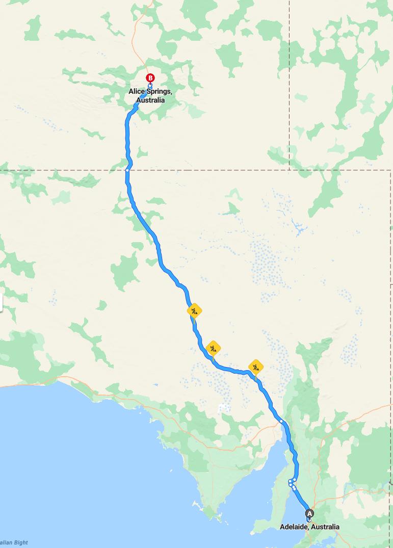 driving from Adelaide, South Australia to Alice SpringsNorthern Territory - map and route
