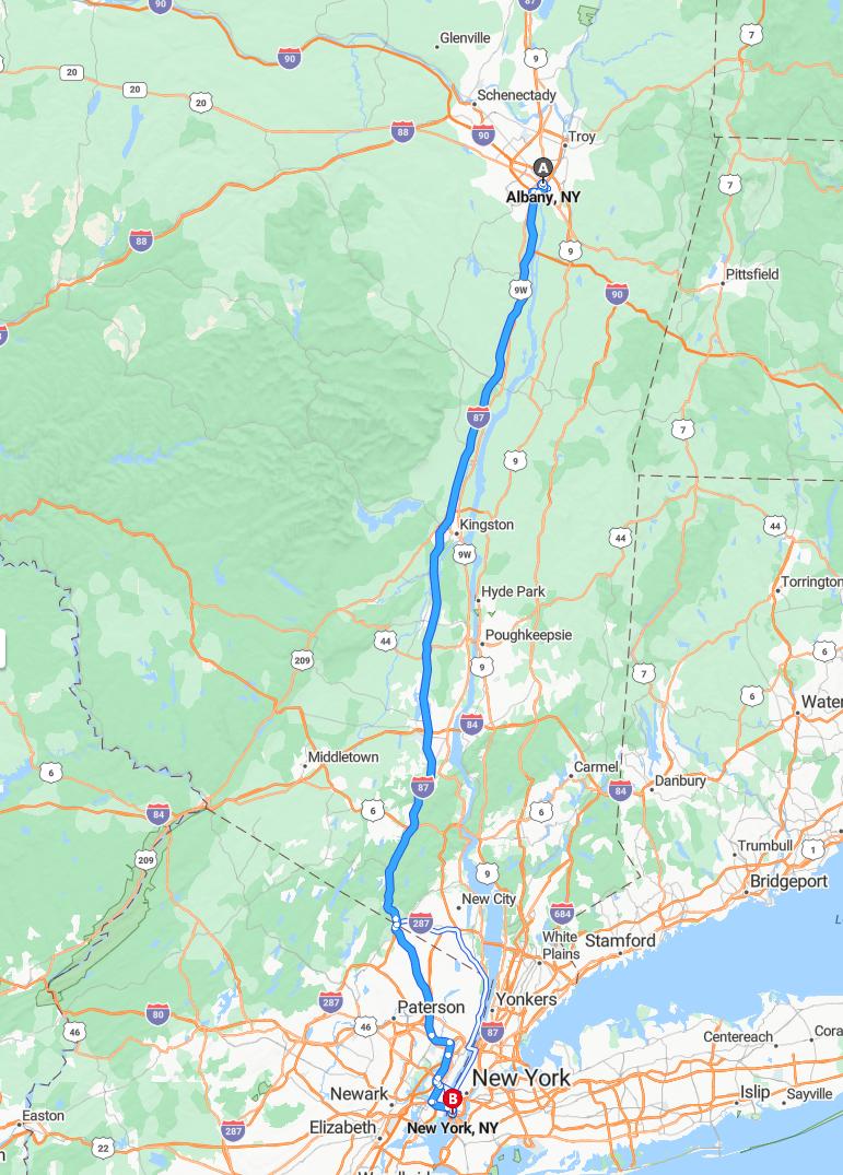 driving from Albany, New York to New YorkNew York - map and route