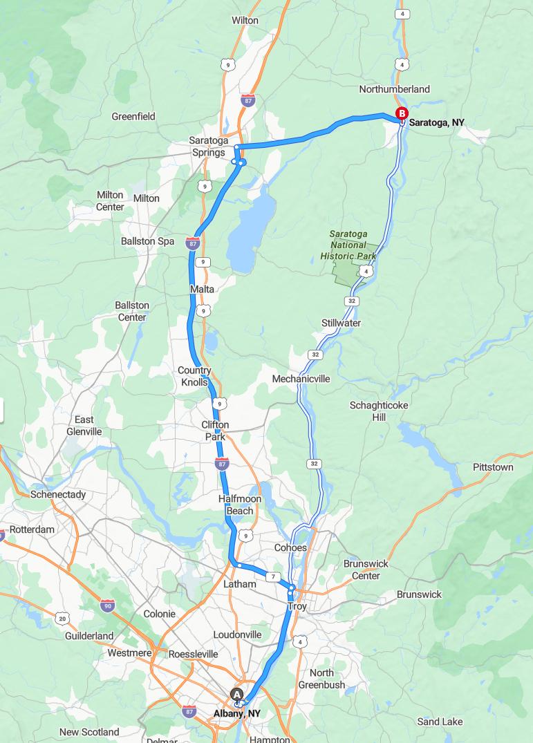 driving from Albany, New York to SaratogaNew York - map and route