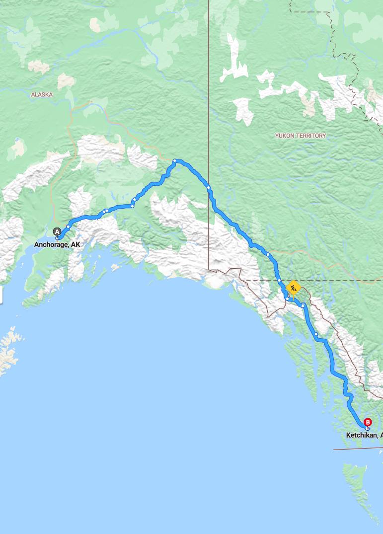 driving from Anchorage, Alaska to KetchikanAlaska - map and route