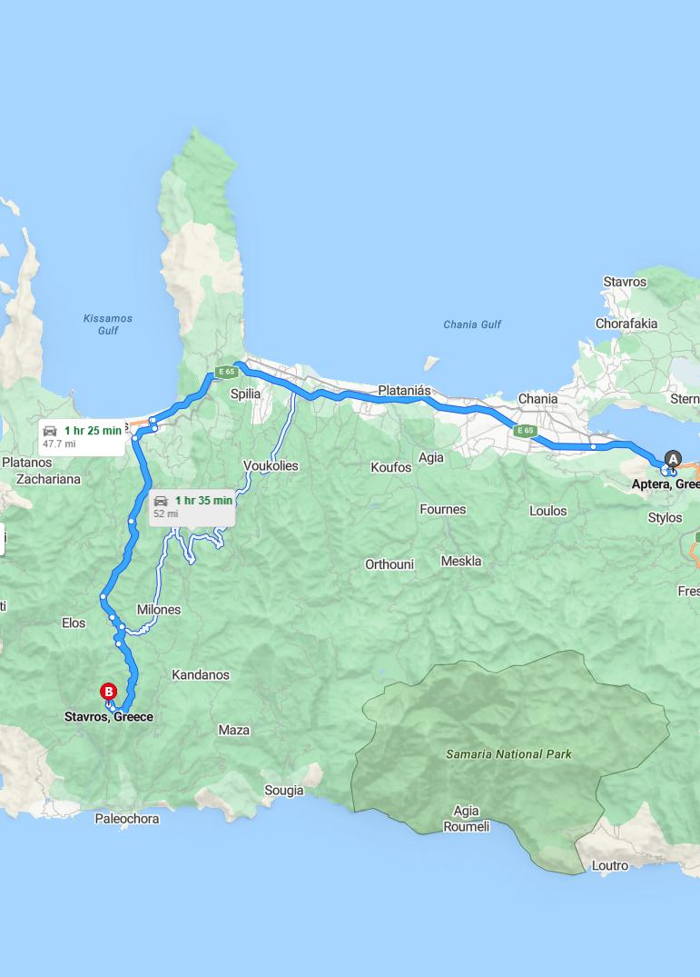 driving from Apera, Crete to StavrosCrete - map and route
