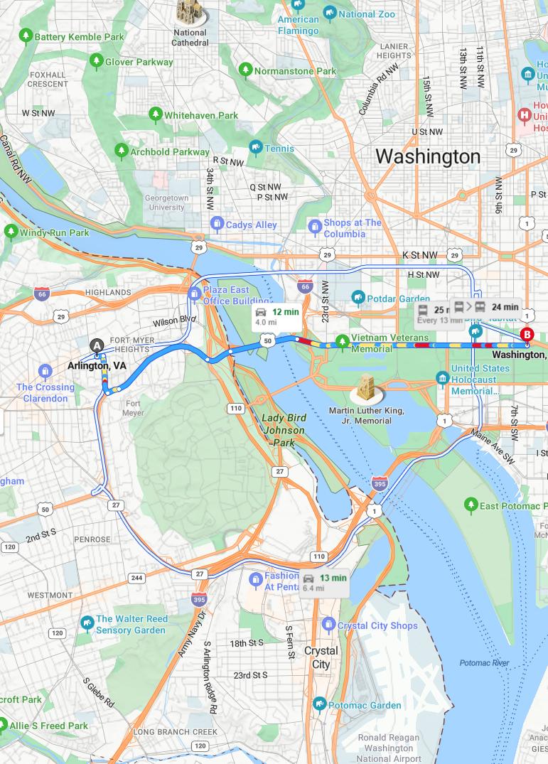 driving from Arlington, Virginia to WashingtonDistrict of Columbia - map and route