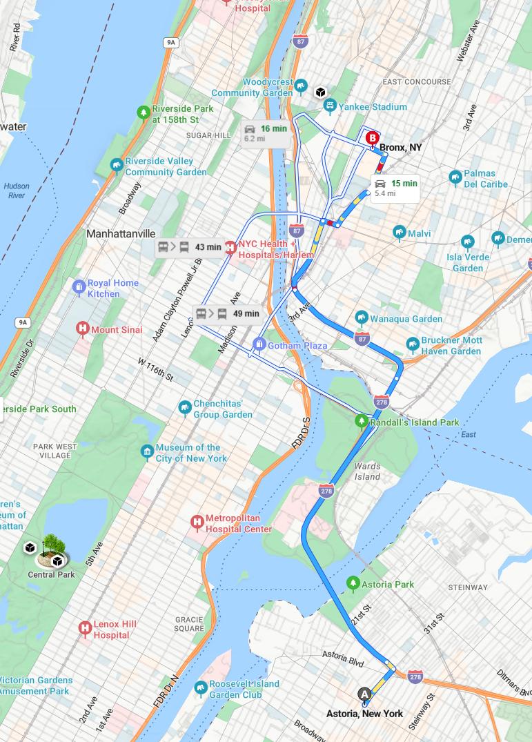 driving from Astoria, New York to The BronxNew York - map and route