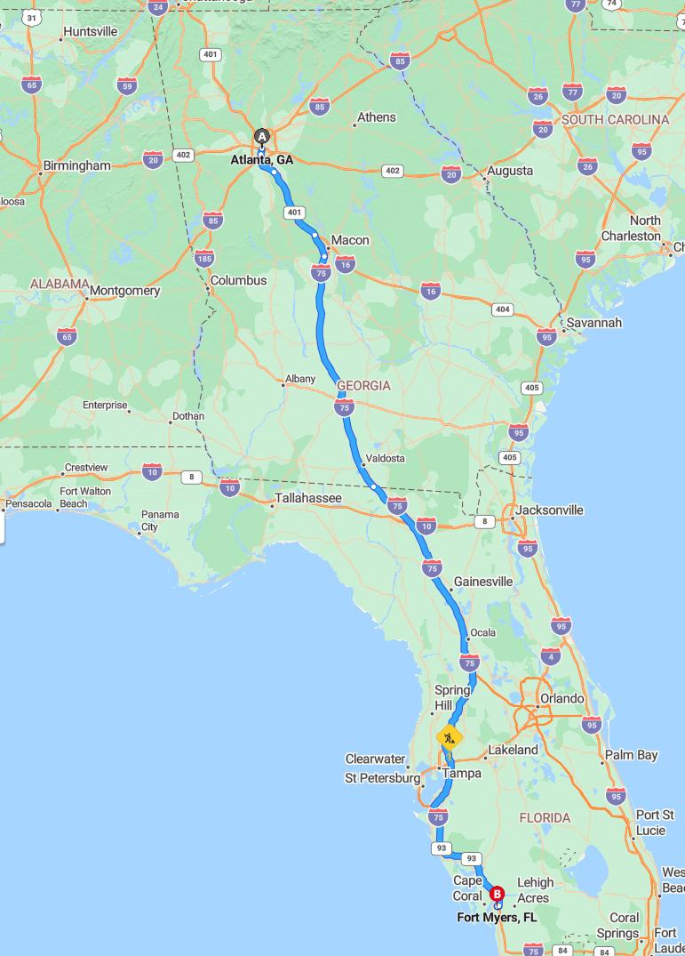 driving from Atlanta, Georgia to Fort MyersFlorida - map and route