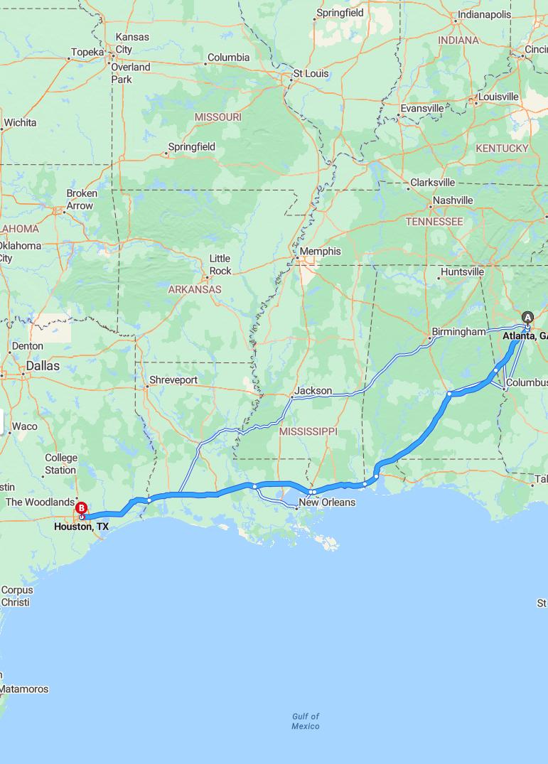 driving from Atlanta, Georgia to HoustonTexas - map and route