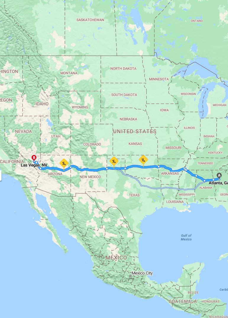 driving from Atlanta, Georgia to Las VegasNevada - map and route