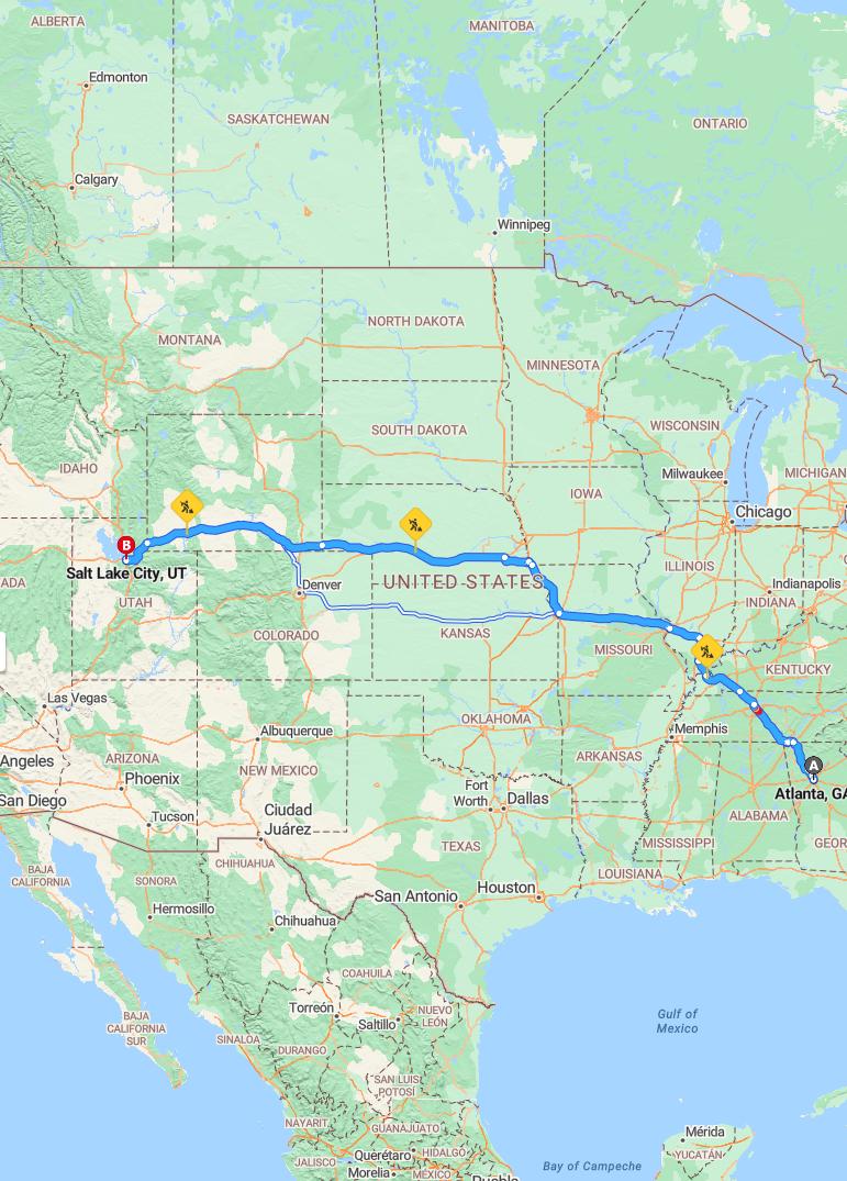 driving from Atlanta, Georgia to Salt Lake CityUtah - map and route