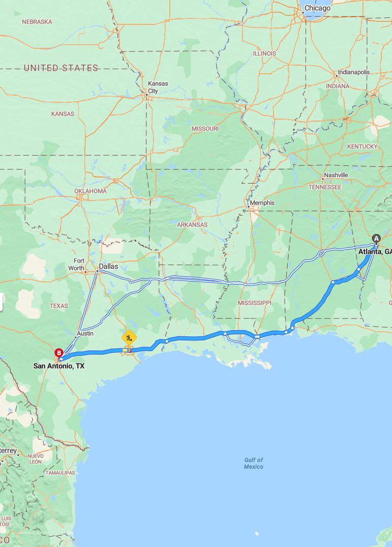 driving from Atlanta, Georgia to San AntonioTexas - map and route