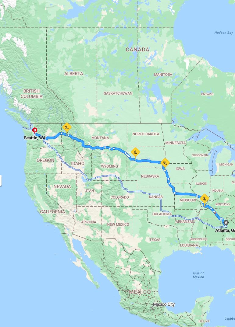 driving from Atlanta, Georgia to SeattleWashington - map and route