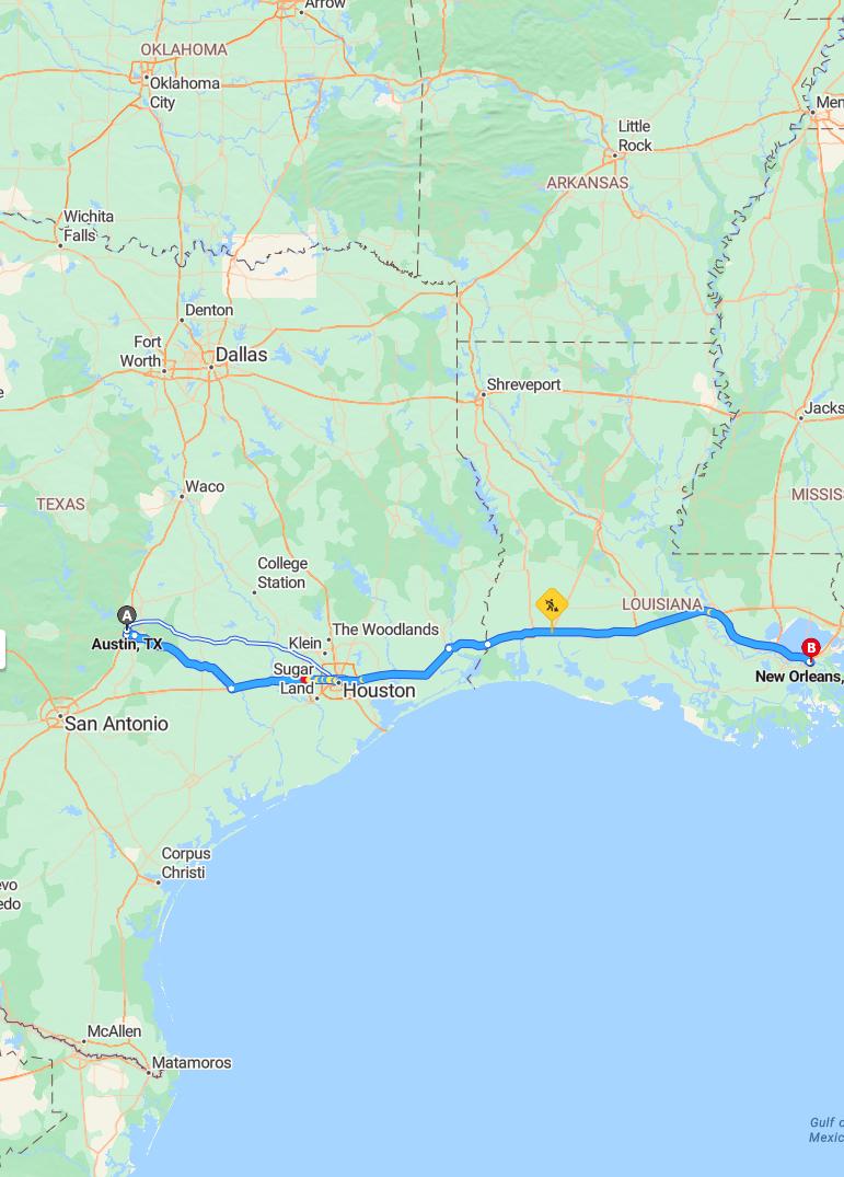 driving from Austin, Texas to New OrleansLouisiana - map and route