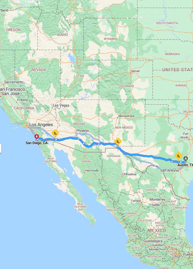 driving from Austin, Texas to San DiegoCalifornia - map and route