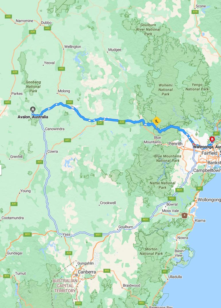 driving from Avalon, New South Wales to WahroongaNew South Wales - map and route
