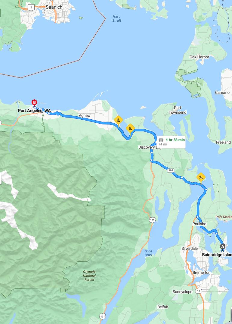 driving from Bainbridge Island, Washington to Port AngelesWashington - map and route