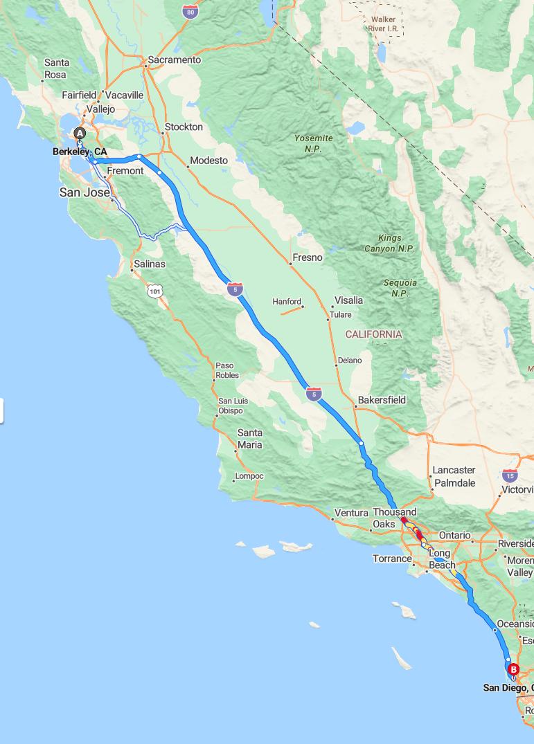 driving from Berkeley, California to San DiegoCalifornia - map and route