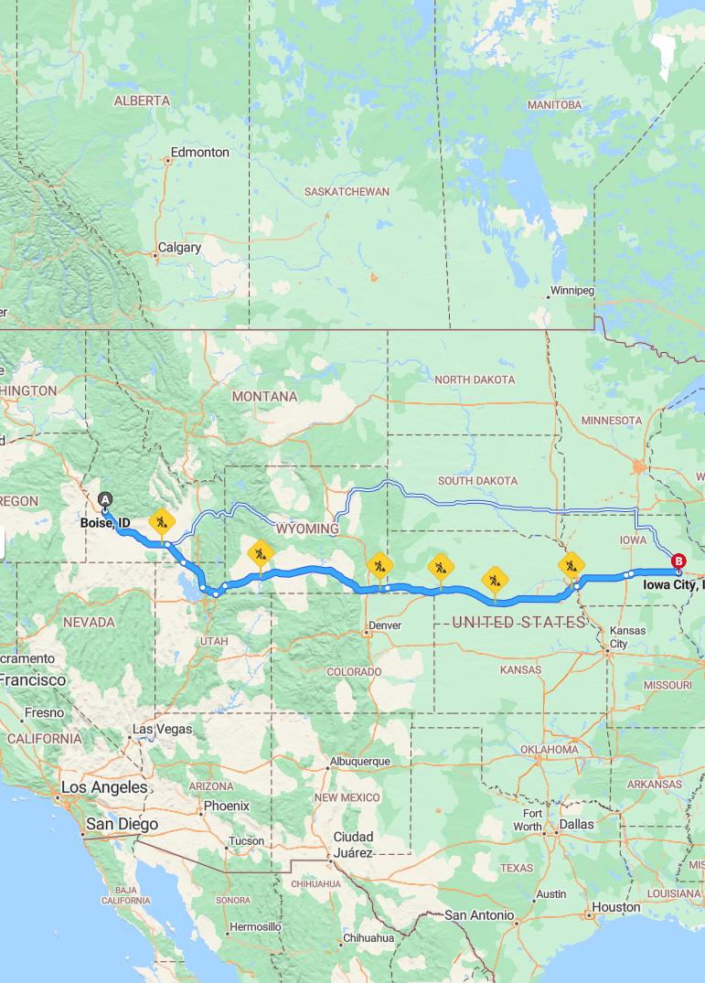 driving from Boise, Idaho to Iowa CityIowa - map and route
