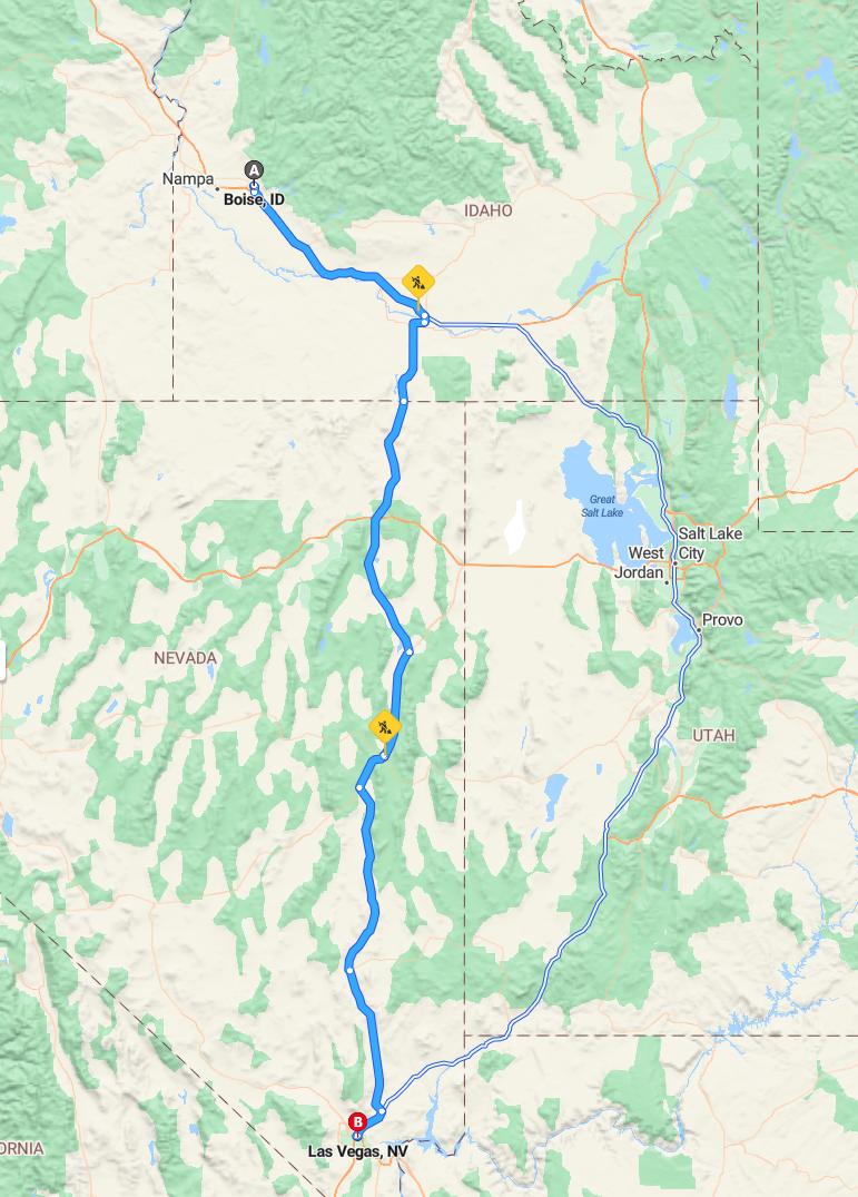 driving from Boise, Idaho to Las VegasNevada - map and route