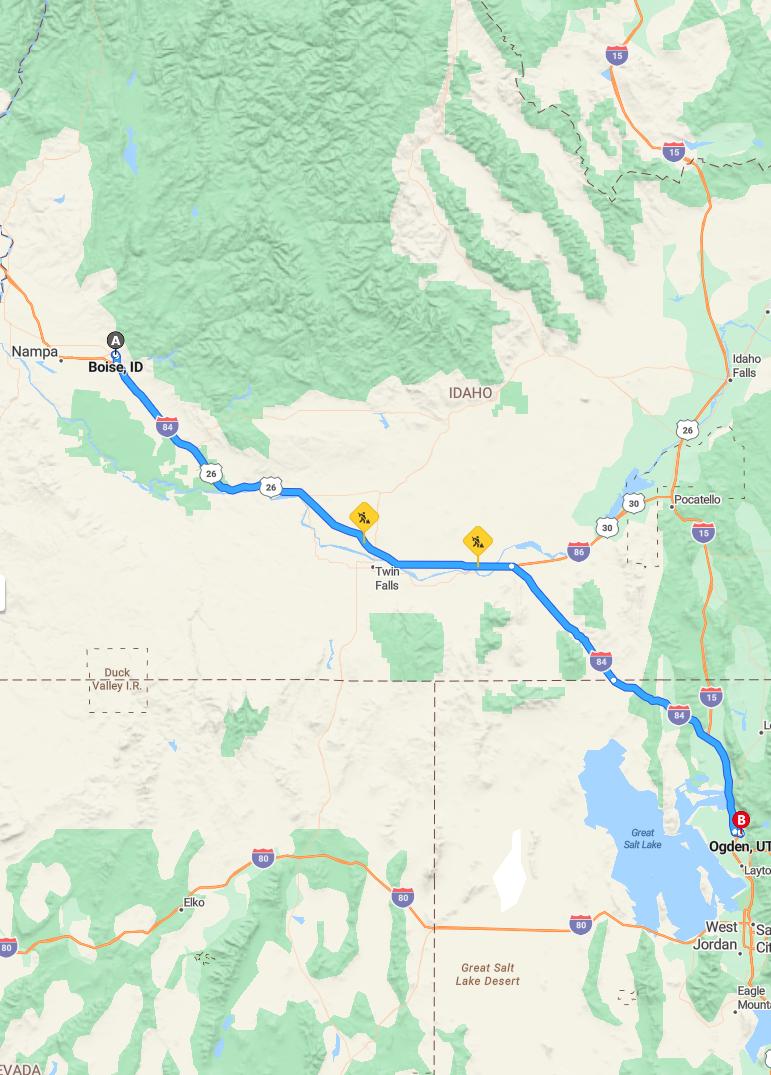 driving from Boise, Idaho to OgdenUtah - map and route