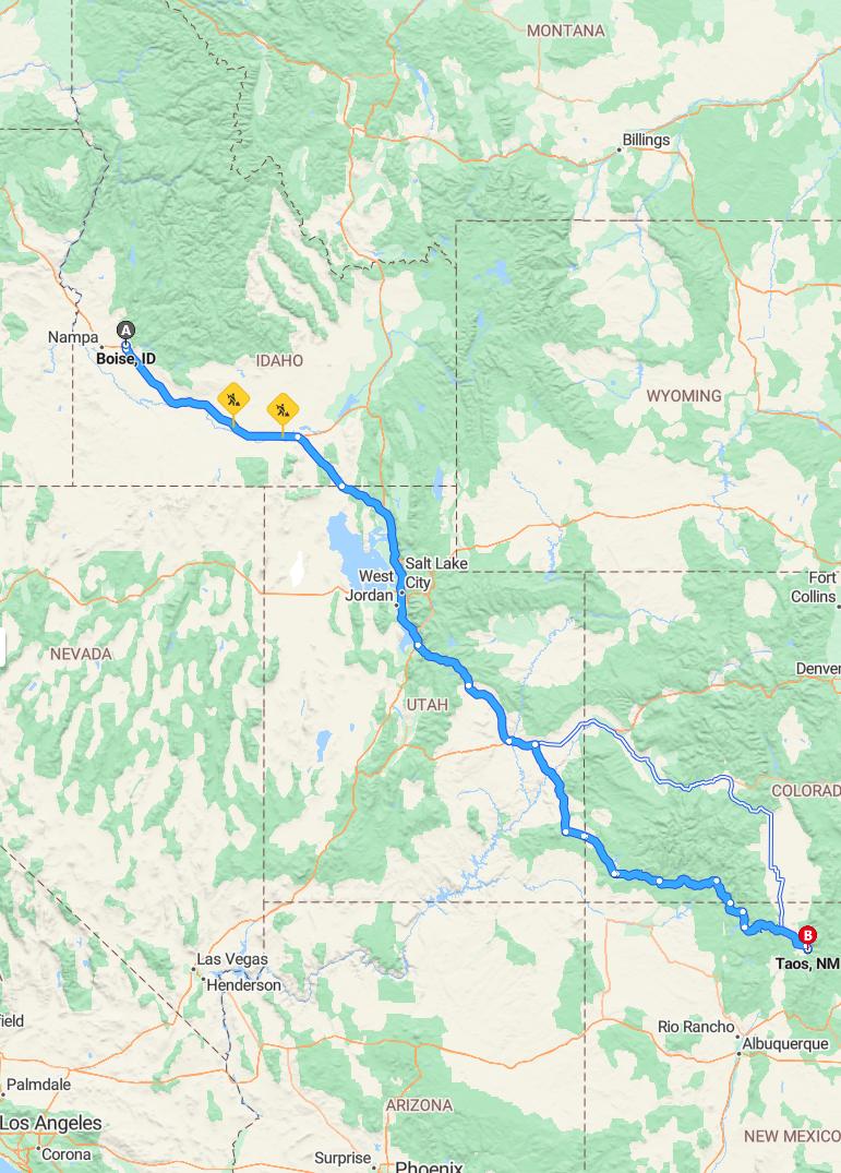 driving from Boise, Idaho to TaosNew Mexico - map and route