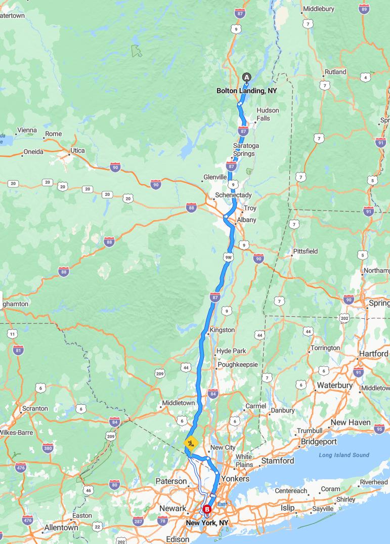driving from Bolton Landing, New York to New York CityNew York - map and route