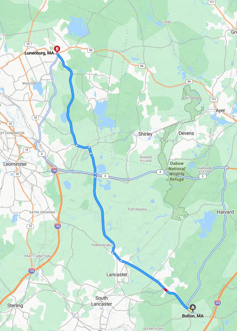 driving from Bolton, Massachusetts to LunenburgMassachusetts - map and route