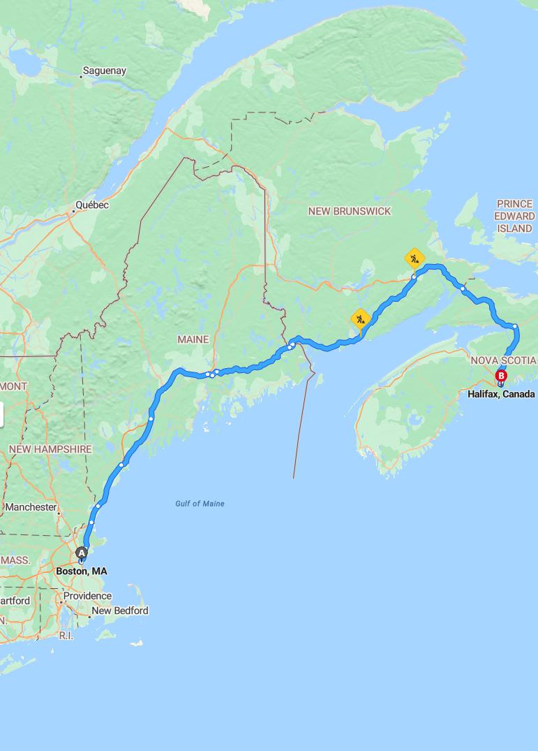 driving from Boston, Massachusetts to HalifaxNova Scotia - map and route
