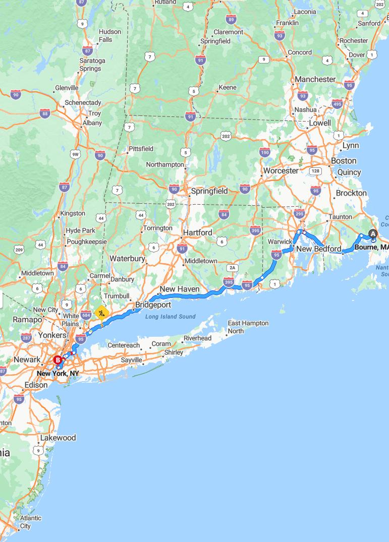 driving from Bourne, Massachusetts to New York CityNew York - map and route