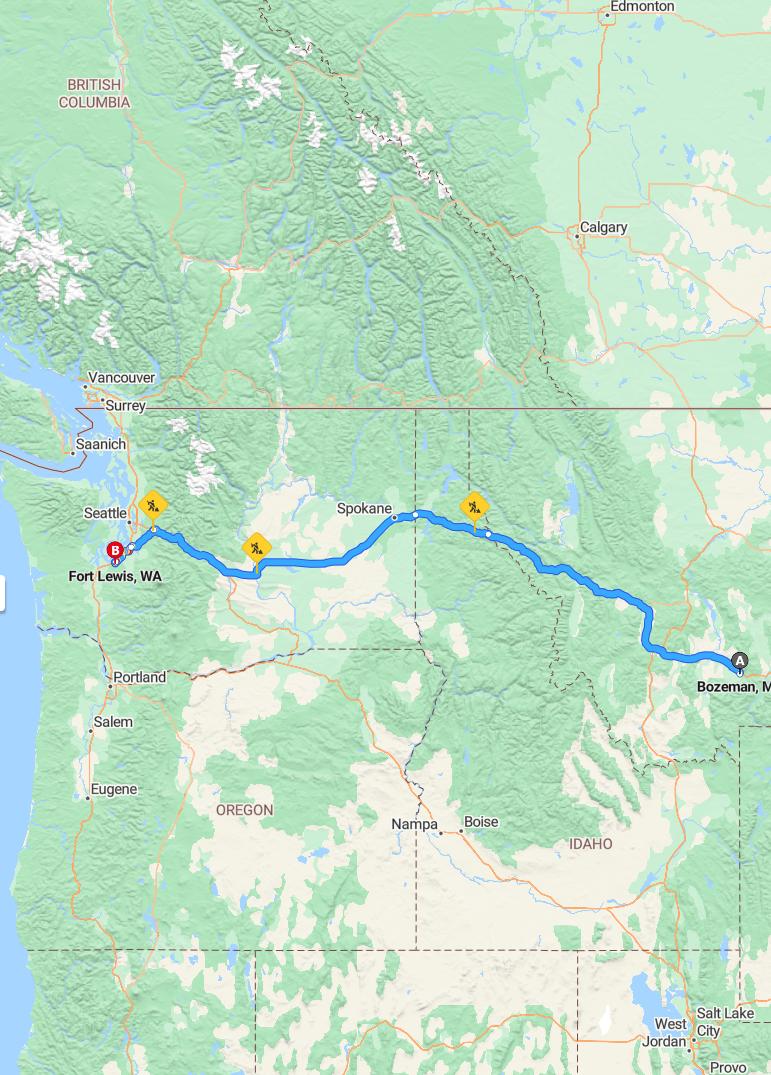 driving from Bozeman, Montana to McCordWashington - map and route