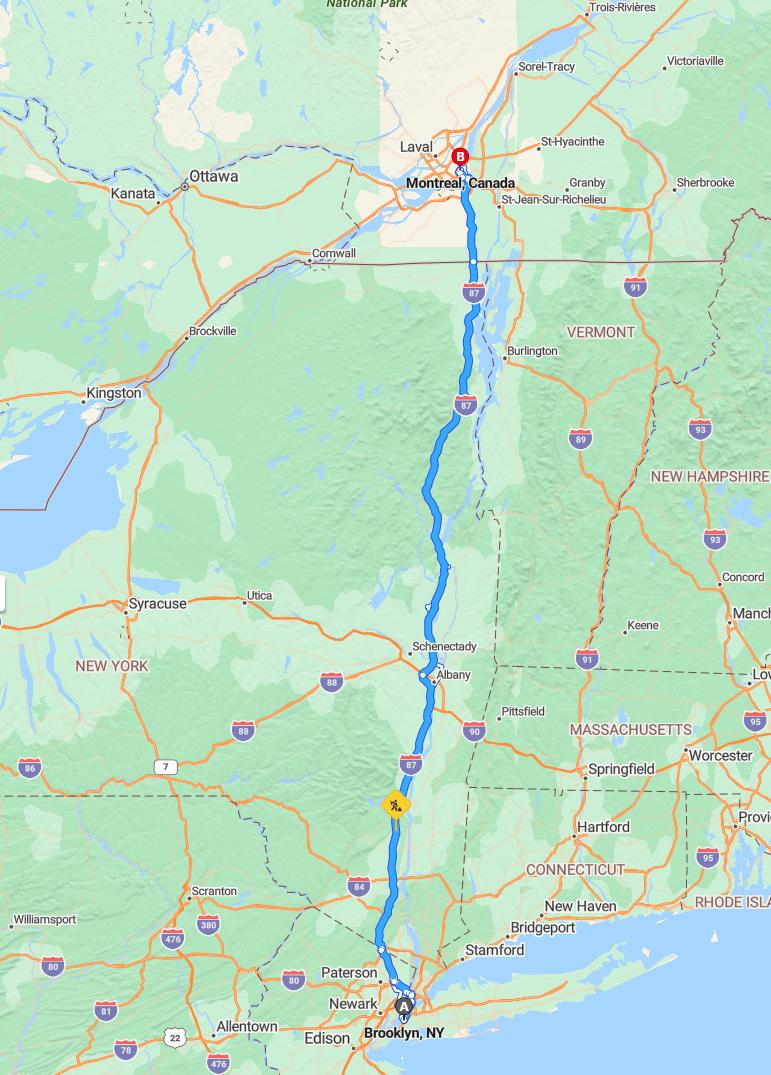 driving from Brooklyn, New York to MontrealQuebec - map and route