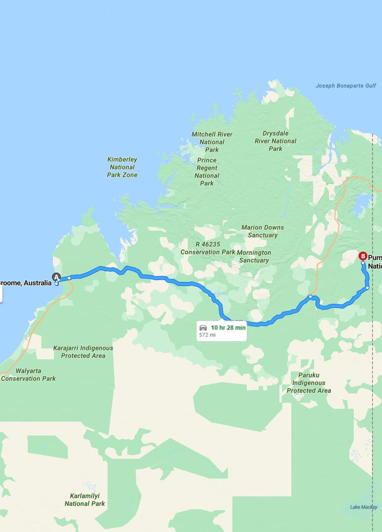 driving from Broome, Western Australia to Bungle BunglesWestern Australia - map and route