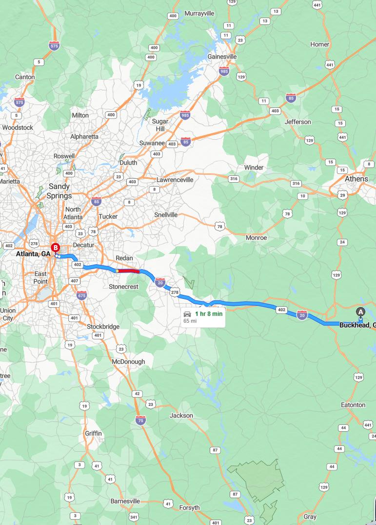 driving from Buckhead, Georgia to AtlantaGeorgia - map and route