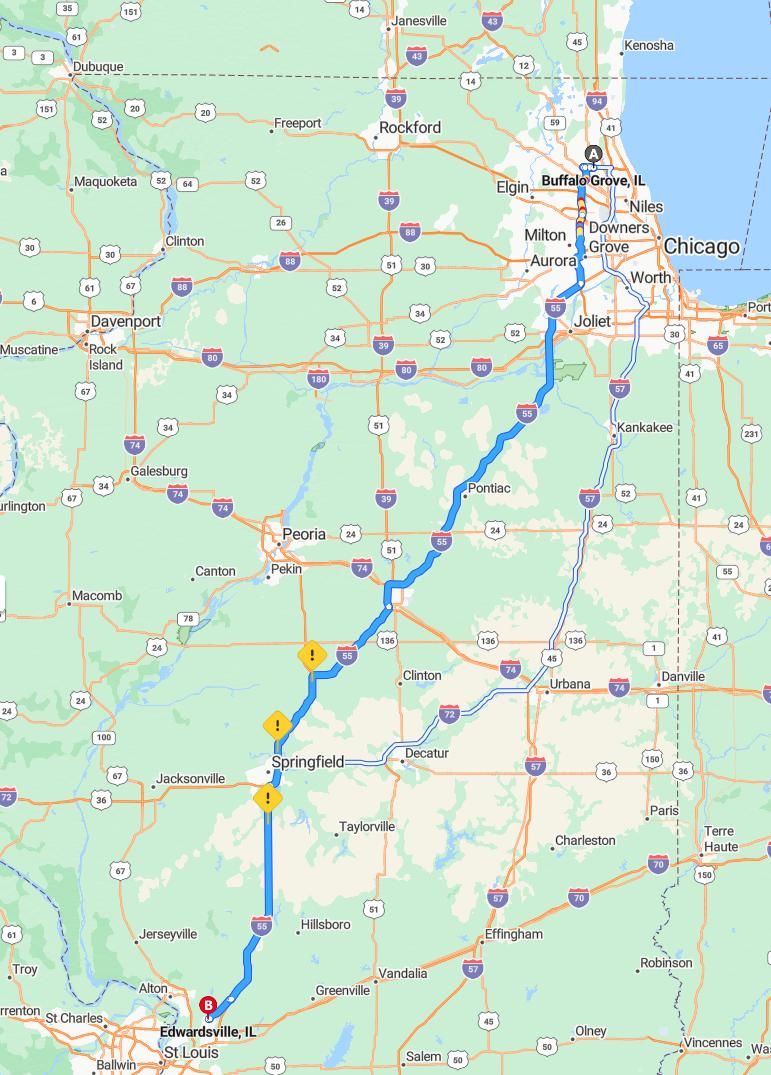 driving from Buffalo Grove, Illinois to EdwardsvilleIllinois - map and route
