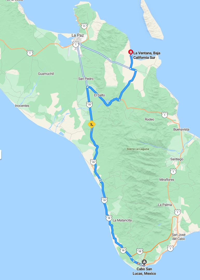 driving from Cabo San Lucas, Baja California Sur to La VentanaBaja California Sur - map and route