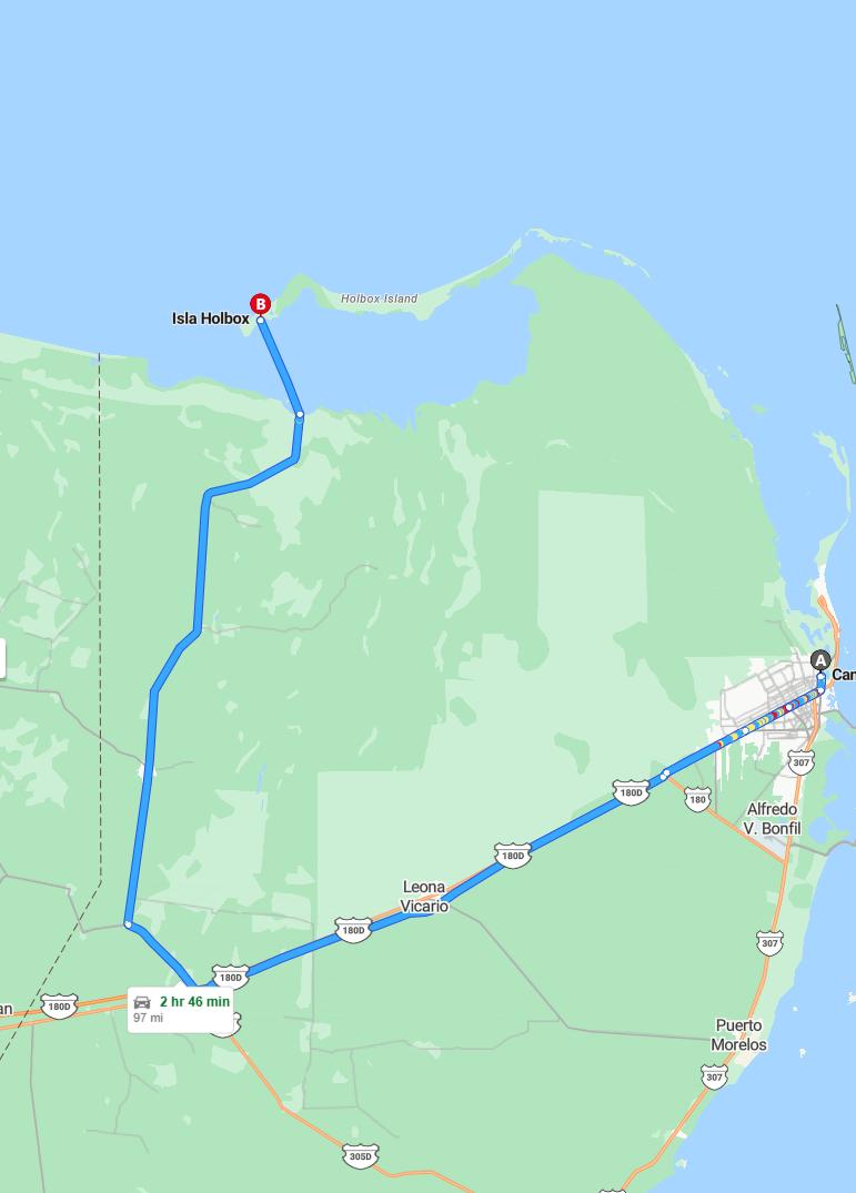 driving from Cancun, Quintana Roo to Isla HolboxQuintana Roo - map and route
