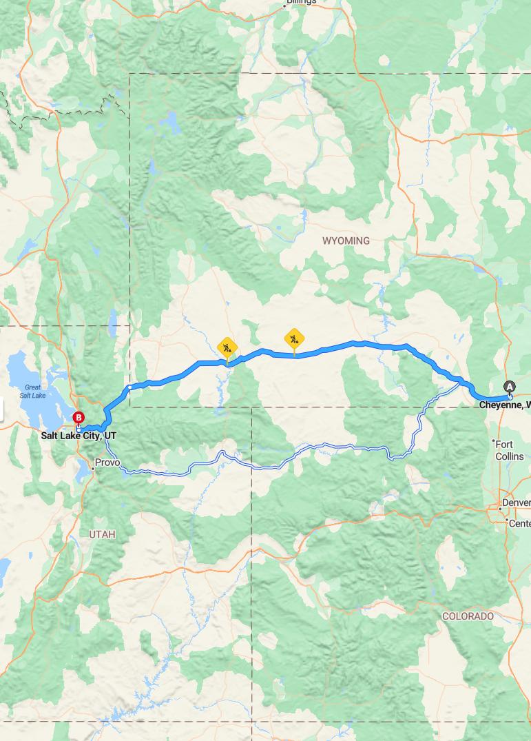 driving from Cheyenne, Wyoming to Salt Lake CityUtah - map and route