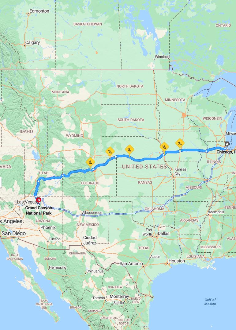 driving from Chicago, Illinois to Grand CanyonArizona - map and route