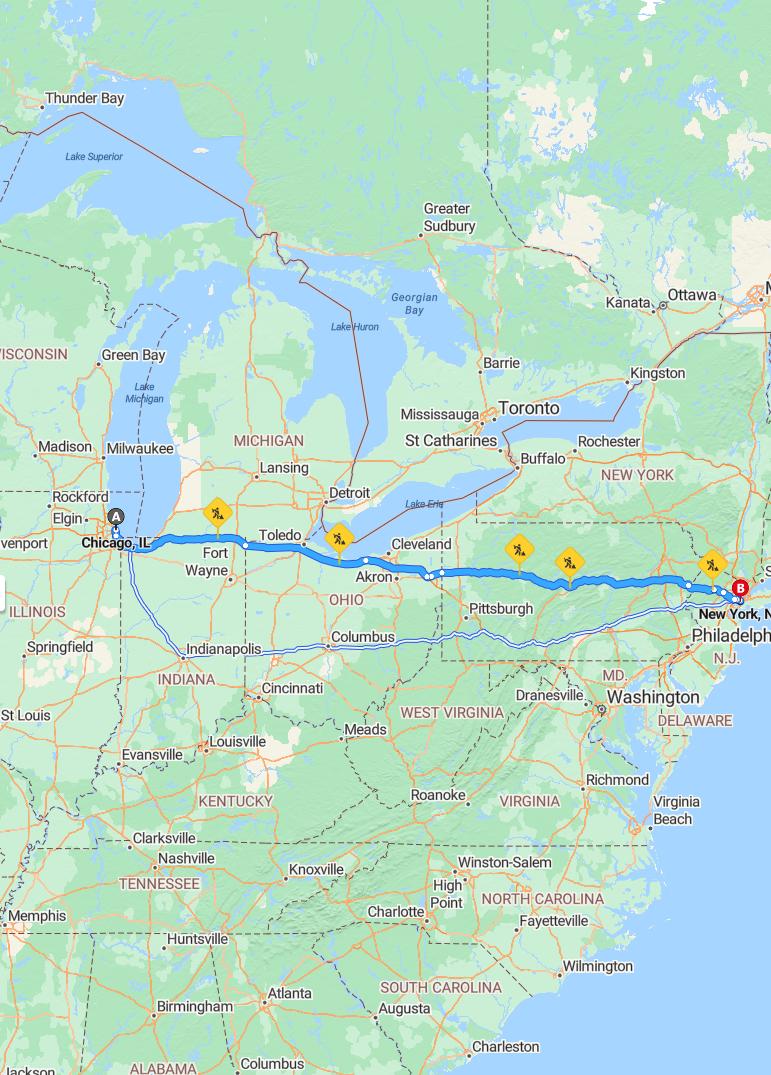 driving from Chicago, Illinois to New York CityNew York - map and route