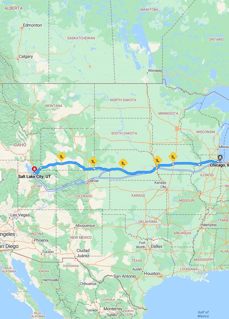 driving from Chicago, Illinois to Salt Lake CityUtah - map and route
