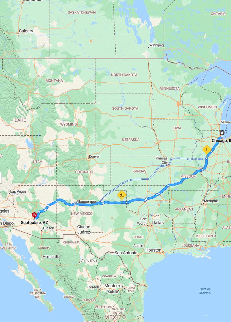 driving from Chicago, Illinois to ScottsdaleArizona - map and route