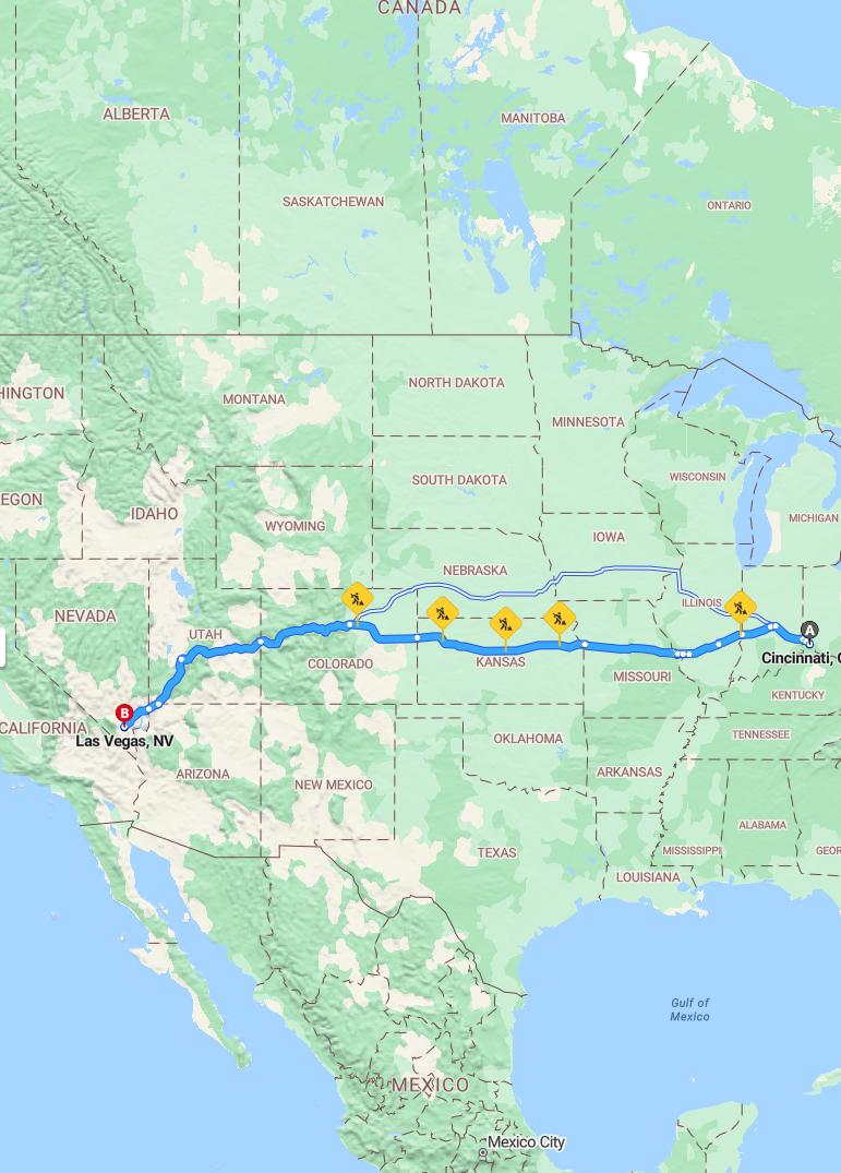 driving from Cincinnati, Ohio to Las VegasNevada - map and route