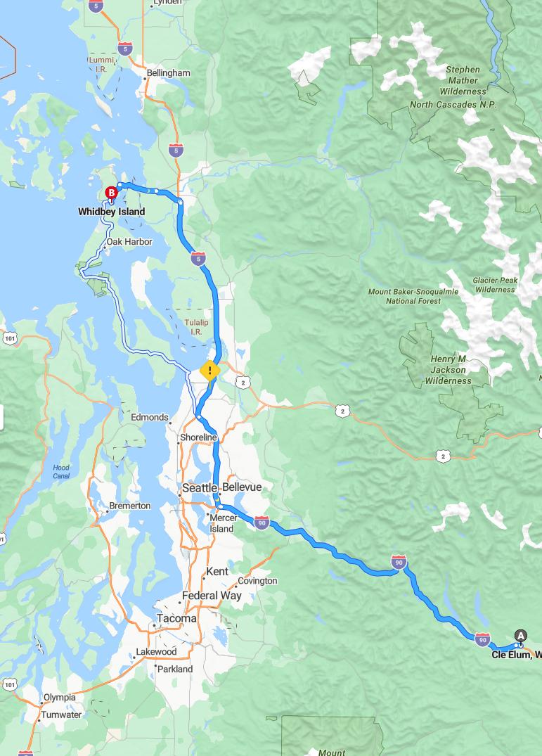 driving from Cle Elum, Washington to Whidbey IslandWashington - map and route