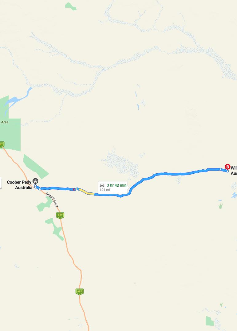 driving from Coober Pedy, South Australia to William CreekSouth Australia - map and route
