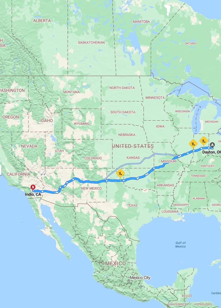 driving from Dayton, Ohio to IndioCalifornia - map and route