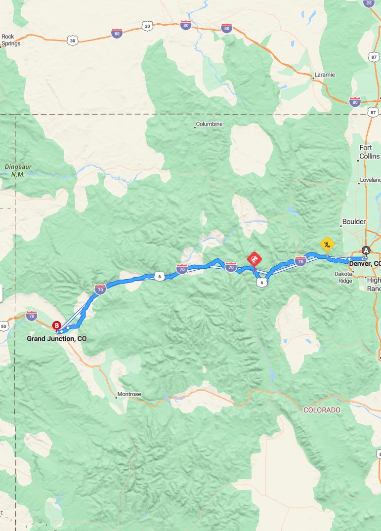 driving from Denver, Colorado to Grand JunctionColorado - map and route