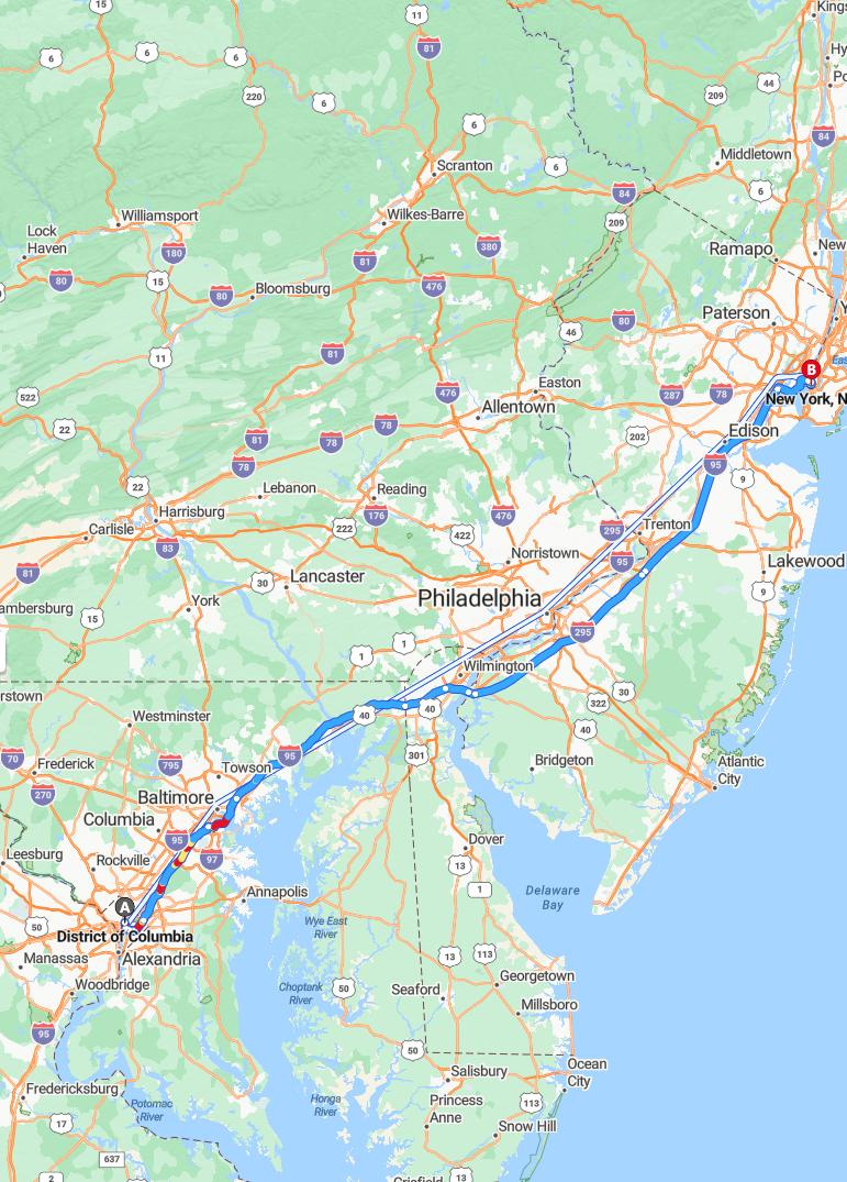 driving from -, District of Columbia to New York CityNew York - map and route
