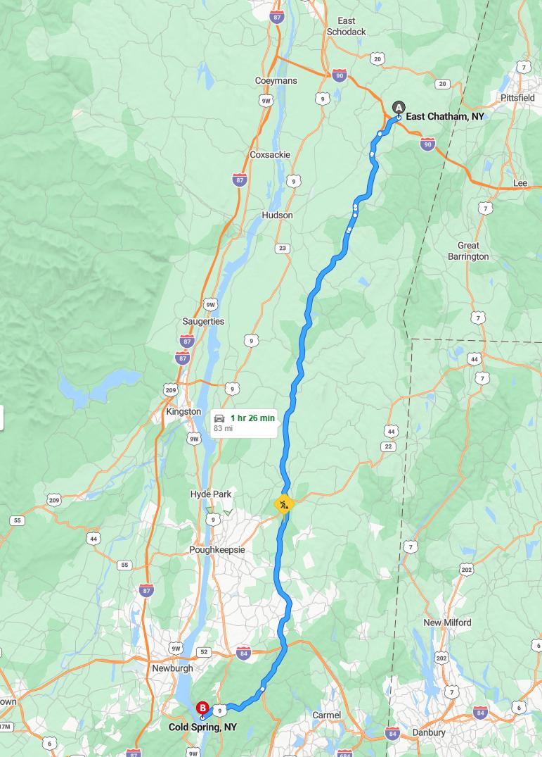 driving from East Chatham, New York to Cold SpringNew York - map and route