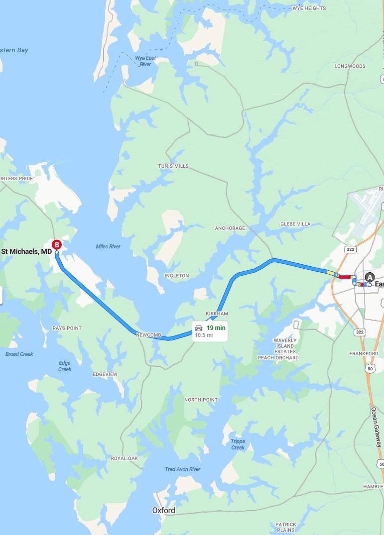 driving from Easton, Maryland to St. MichaelsMaryland - map and route