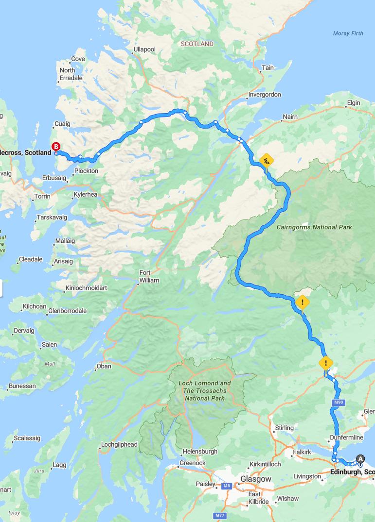 driving from Edinburgh, Scotland to ApplecrossScotland - map and route