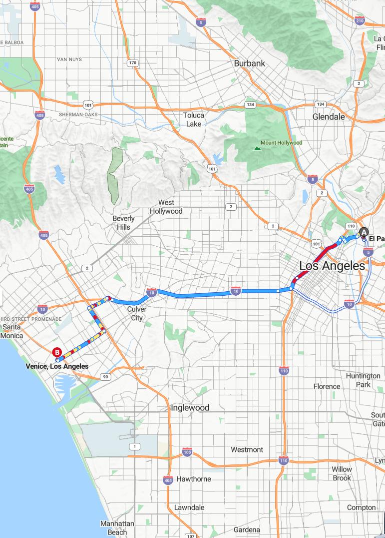 driving from El Paso, Texas to VeniceCalifornia - map and route