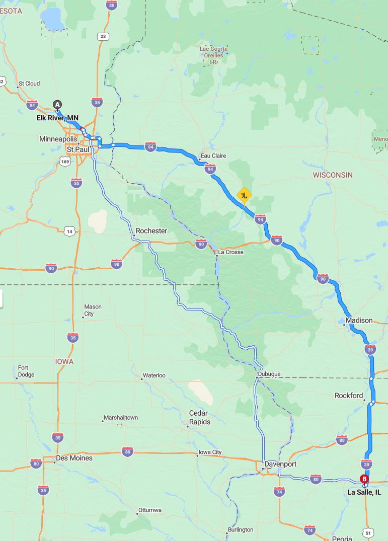 driving from Elk River, Minnesota to LaSalleIllinois - map and route