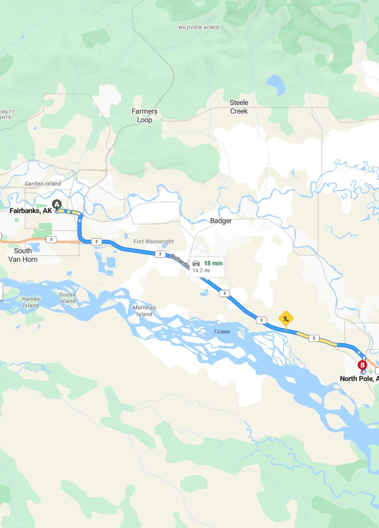 driving from Fairbanks, Alaska to North PoleAlaska - map and route